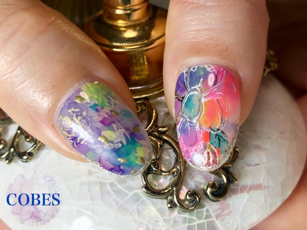 春色水彩フラワー ジェルネイル Nail Salon Cobes