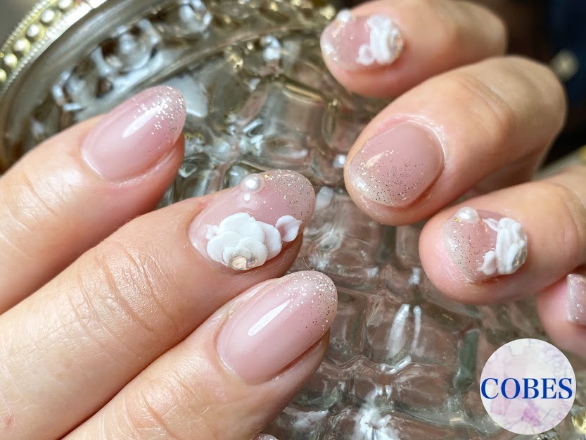 ヌーディーグラデ フラワーアート ジェルネイル Nail Salon Cobes