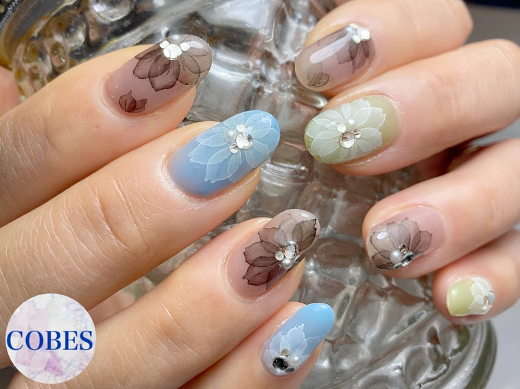 ホワイト ブラック たらしこみネイル ジェルネイル Nail Salon Cobes