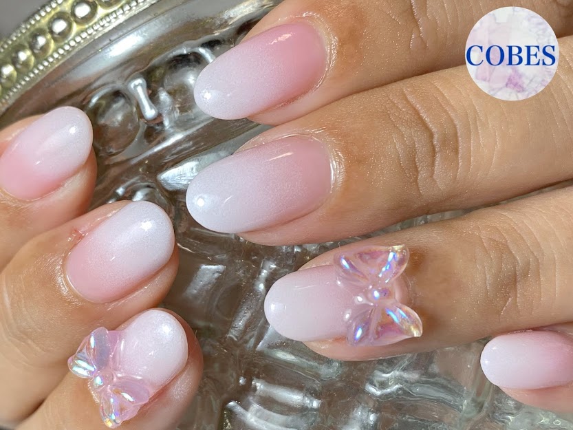 オーロラリボン ホワイトグラデ ジェルネイル Nail Salon Cobes